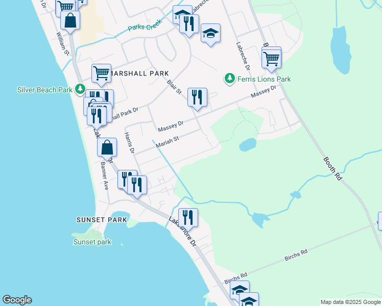 map of restaurants, bars, coffee shops, grocery stores, and more near 270 Thelma Avenue in North Bay