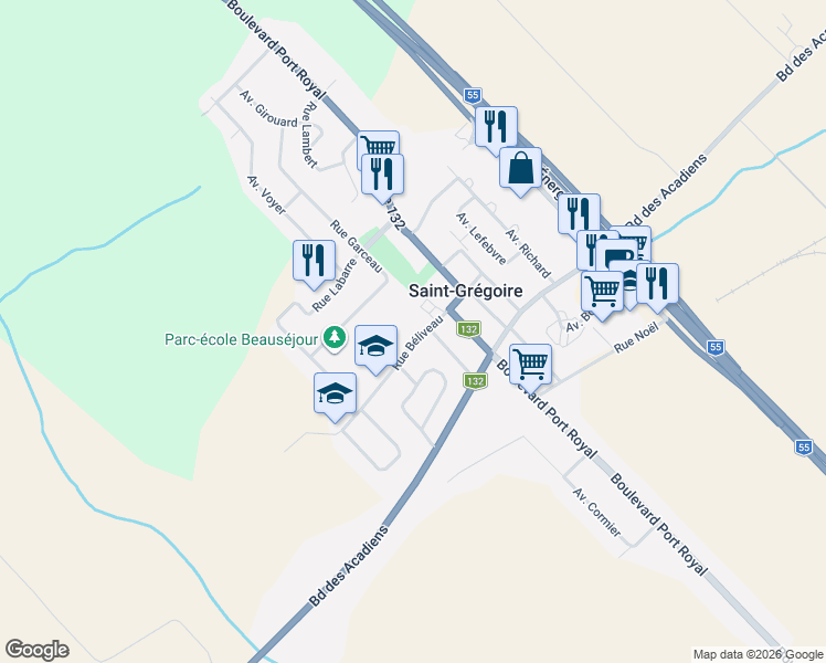 map of restaurants, bars, coffee shops, grocery stores, and more near 17770 Rue Béliveau in Bécancour