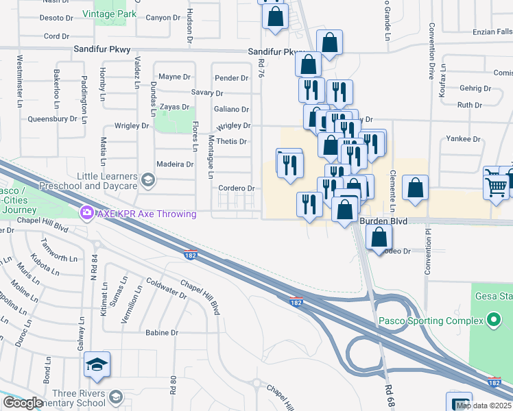 map of restaurants, bars, coffee shops, grocery stores, and more near 4804 Road 76 in Pasco
