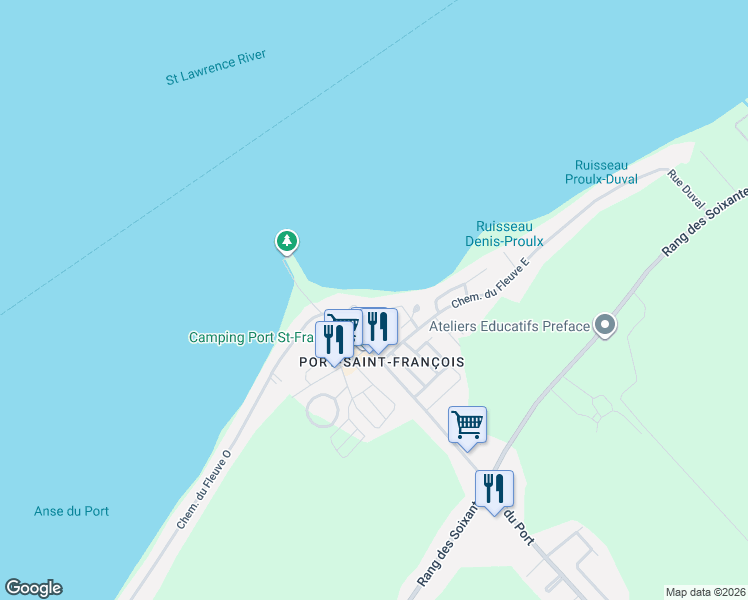 map of restaurants, bars, coffee shops, grocery stores, and more near 3365 Chemin du Fleuve Est in Nicolet