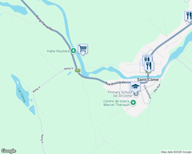 map of restaurants, bars, coffee shops, grocery stores, and more near 2002 Rang Versailles in Saint-Côme