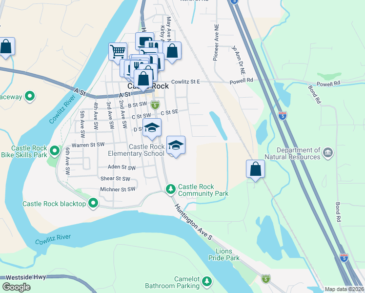 map of restaurants, bars, coffee shops, grocery stores, and more near 555 Allen Avenue Southeast in Castle Rock