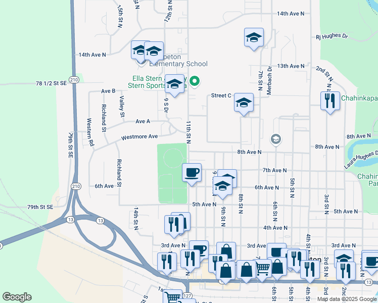 map of restaurants, bars, coffee shops, grocery stores, and more near 1098 8th Ave N in Wahpeton
