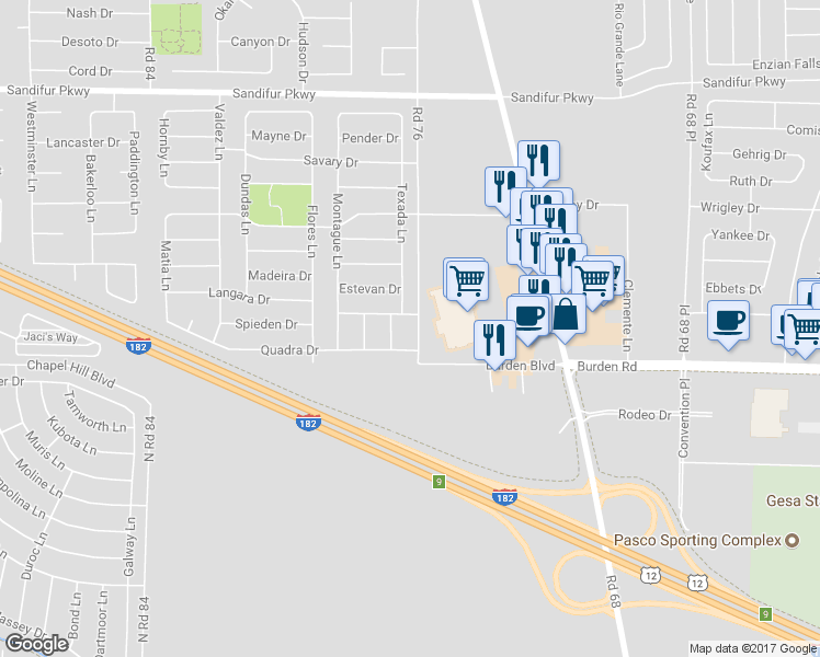 map of restaurants, bars, coffee shops, grocery stores, and more near 4902 Road 76 in Pasco