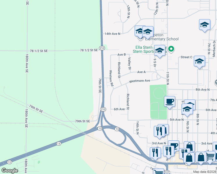 map of restaurants, bars, coffee shops, grocery stores, and more near 903 Western Road in Wahpeton