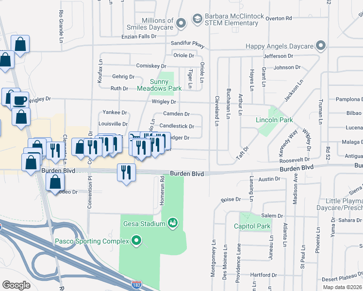 map of restaurants, bars, coffee shops, grocery stores, and more near 6111 Fenway Drive in Pasco