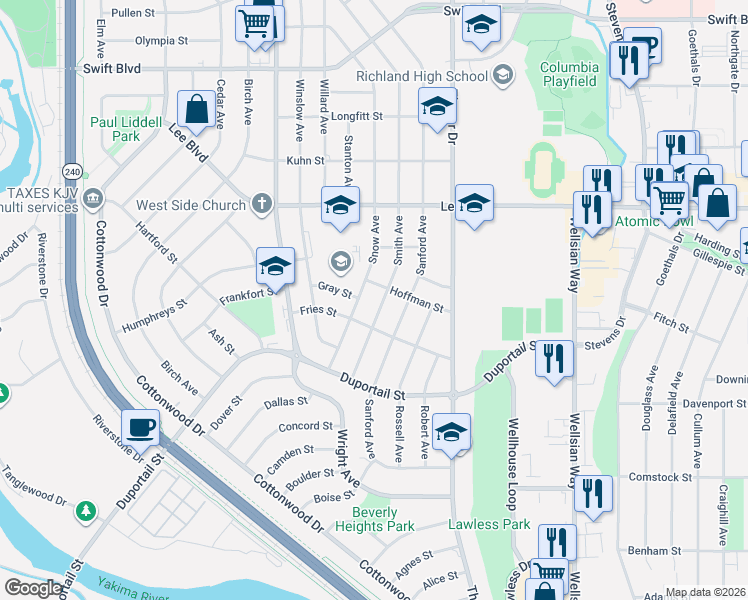 map of restaurants, bars, coffee shops, grocery stores, and more near 498 Smith Avenue in Richland