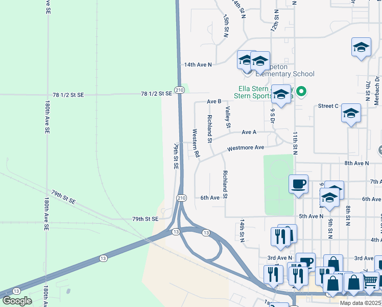 map of restaurants, bars, coffee shops, grocery stores, and more near 903 Western Road in Wahpeton