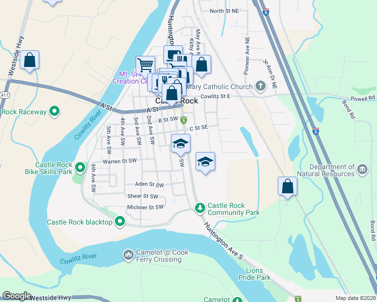 map of restaurants, bars, coffee shops, grocery stores, and more near 600 Huntington Avenue South in Castle Rock