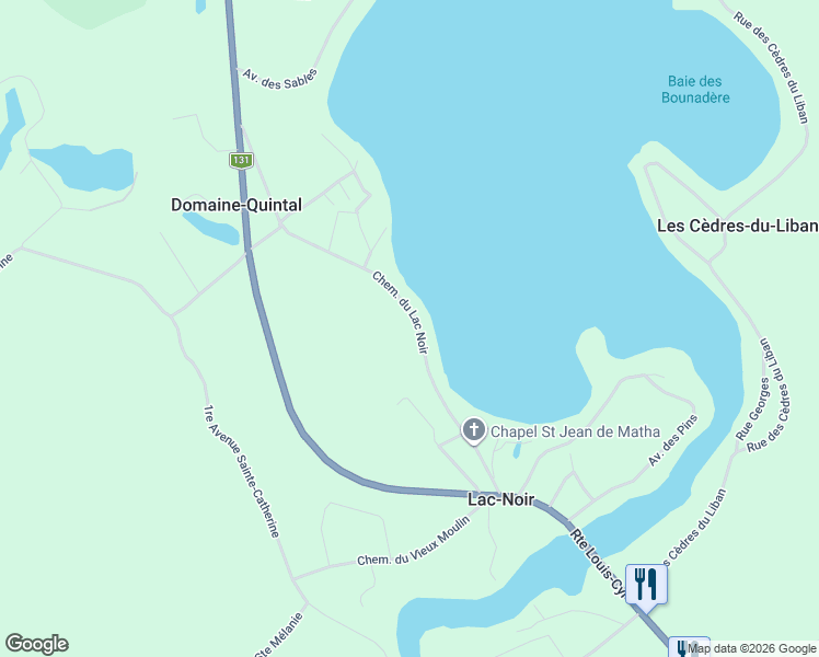 map of restaurants, bars, coffee shops, grocery stores, and more near 133 Chemin du Lac Noir in Saint-Jean-de-Matha