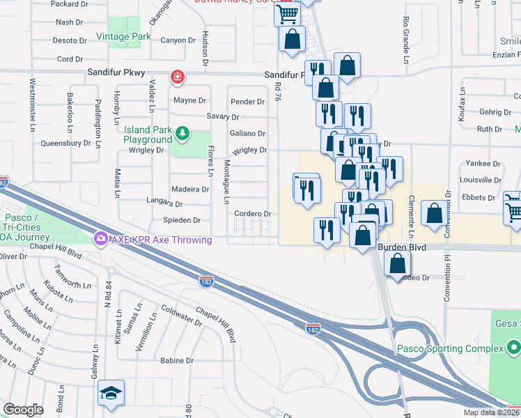 map of restaurants, bars, coffee shops, grocery stores, and more near 4909 Porlier Lane in Pasco