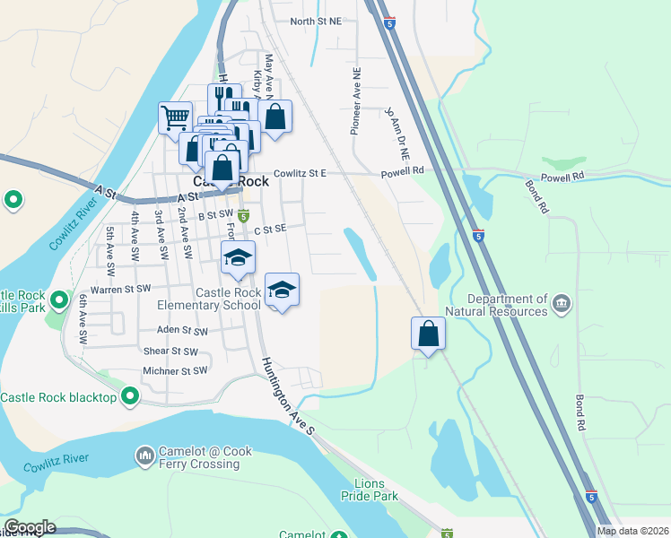 map of restaurants, bars, coffee shops, grocery stores, and more near 409 Brierwood Court Southeast in Castle Rock