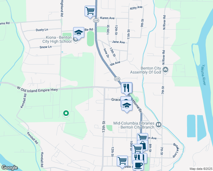 map of restaurants, bars, coffee shops, grocery stores, and more near 1302 Old Inland Empire Highway in Benton City