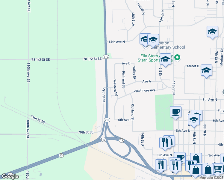 map of restaurants, bars, coffee shops, grocery stores, and more near 903 Western Road in Wahpeton