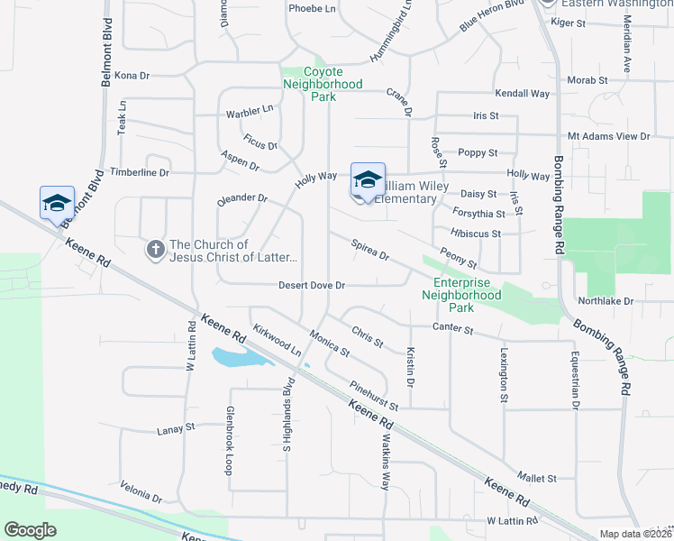 map of restaurants, bars, coffee shops, grocery stores, and more near 5205 Desert Dove Drive in West Richland
