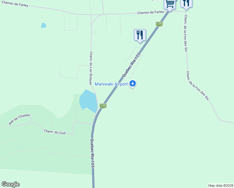 map of restaurants, bars, coffee shops, grocery stores, and more near 160 Route 105 in Messines