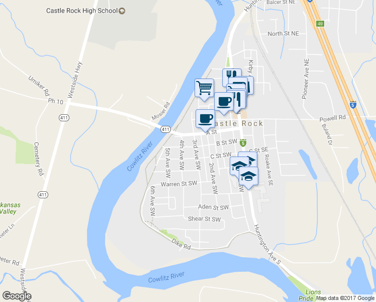 map of restaurants, bars, coffee shops, grocery stores, and more near 331 B St SW in Castle Rock