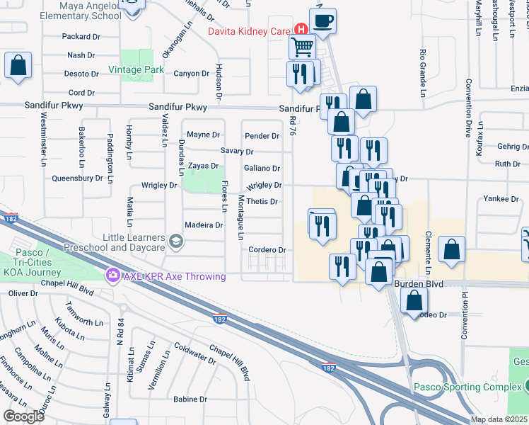 map of restaurants, bars, coffee shops, grocery stores, and more near 7707 Bonilla Dr in Pasco