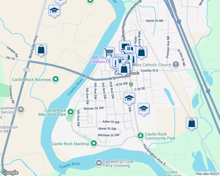 map of restaurants, bars, coffee shops, grocery stores, and more near 203 B Street in Castle Rock