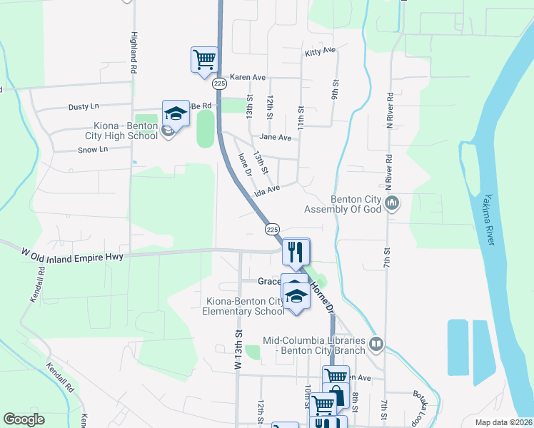 map of restaurants, bars, coffee shops, grocery stores, and more near 1008 Horne Road in Benton City