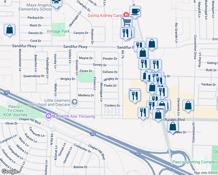 map of restaurants, bars, coffee shops, grocery stores, and more near 7707 Bonilla Drive in Pasco