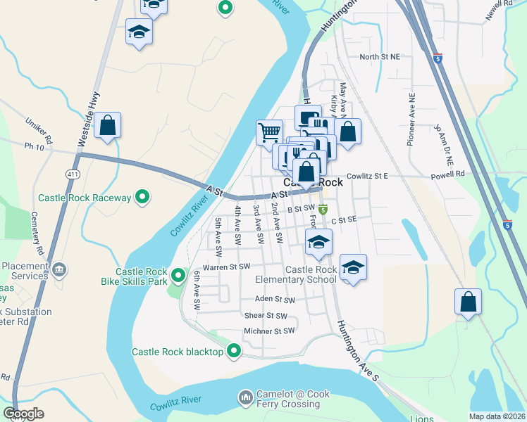 map of restaurants, bars, coffee shops, grocery stores, and more near 203 B Street in Castle Rock