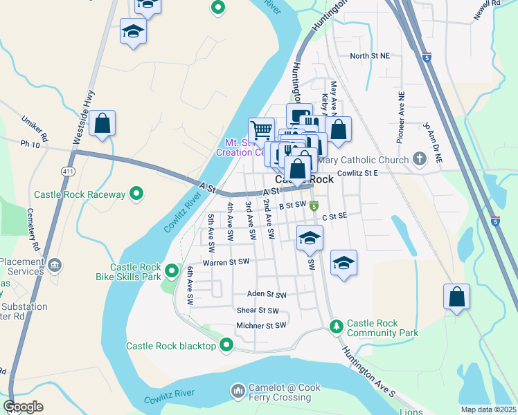 map of restaurants, bars, coffee shops, grocery stores, and more near 203 B Street in Castle Rock