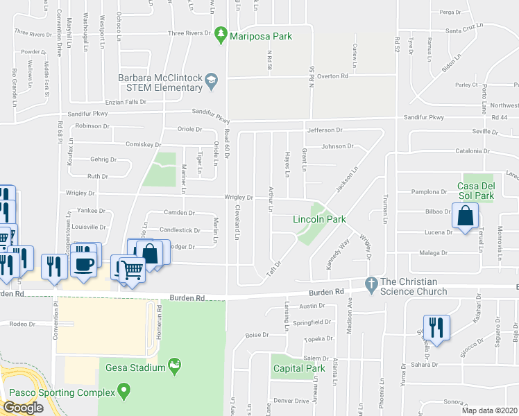 map of restaurants, bars, coffee shops, grocery stores, and more near 5207 Buchanan Lane in Pasco