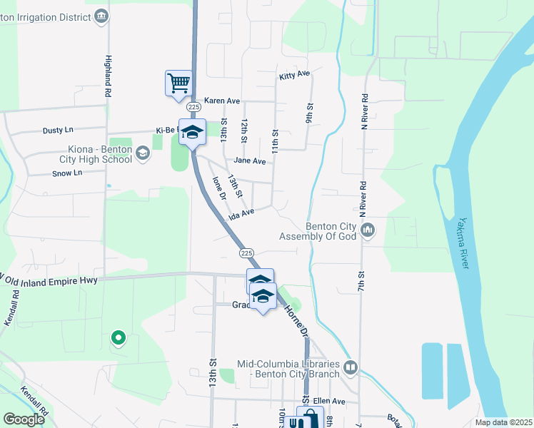 map of restaurants, bars, coffee shops, grocery stores, and more near 1104 Ida Avenue in Benton City