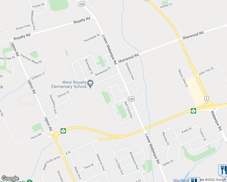 map of restaurants, bars, coffee shops, grocery stores, and more near 31 Liberty Crescent in Charlottetown