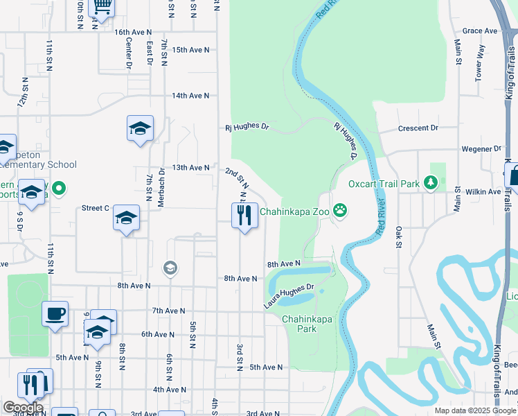 map of restaurants, bars, coffee shops, grocery stores, and more near 849 2nd Street North in Wahpeton