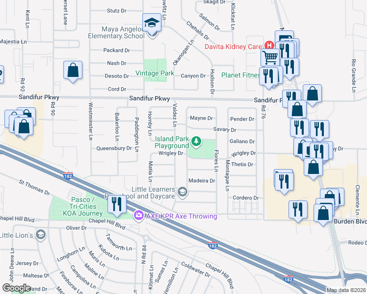 map of restaurants, bars, coffee shops, grocery stores, and more near 5304 Dundas Lane in Pasco
