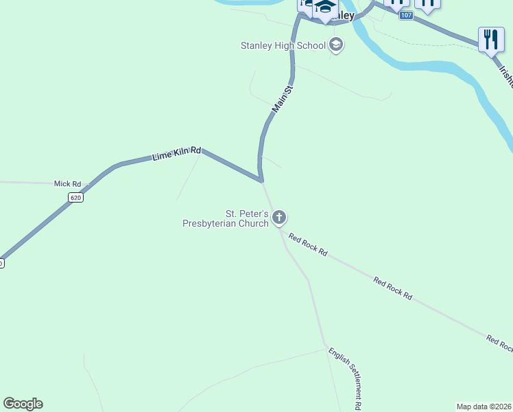 map of restaurants, bars, coffee shops, grocery stores, and more near 12 English Settlement Road in Stanley