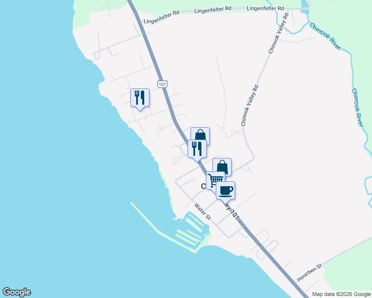 map of restaurants, bars, coffee shops, grocery stores, and more near 7 Davis Lane Road in Chinook