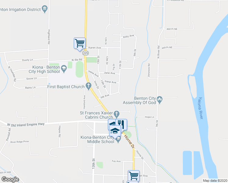 map of restaurants, bars, coffee shops, grocery stores, and more near 1104 Ida Avenue in Benton City