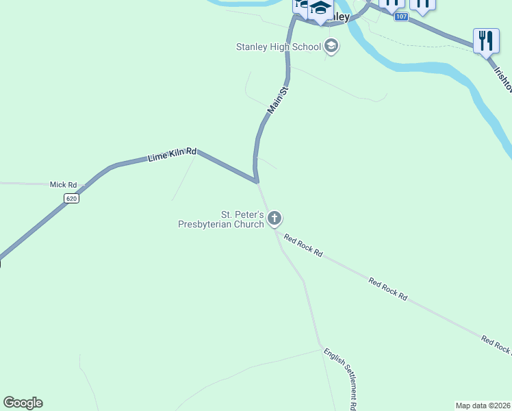 map of restaurants, bars, coffee shops, grocery stores, and more near 12 English Settlement Road in Stanley