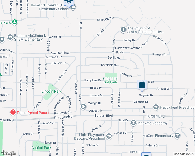 map of restaurants, bars, coffee shops, grocery stores, and more near 4917 Pamplona Drive in Pasco