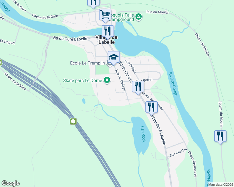 map of restaurants, bars, coffee shops, grocery stores, and more near Rue Roberts in Labelle