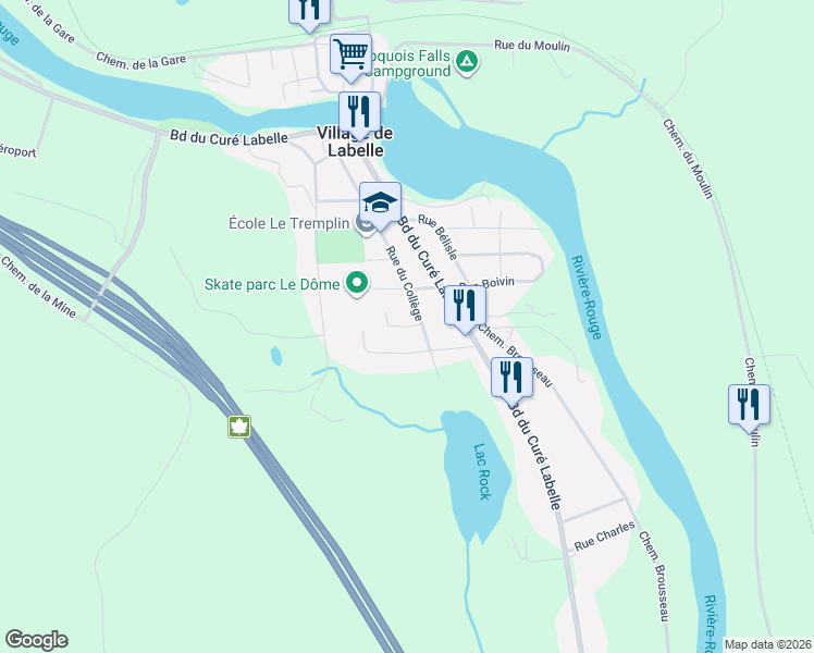 map of restaurants, bars, coffee shops, grocery stores, and more near Rue Roberts in Labelle