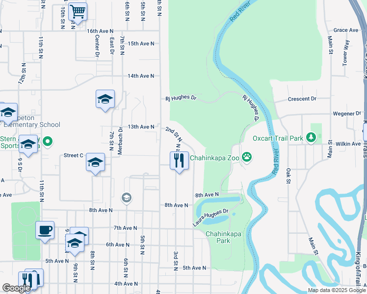 map of restaurants, bars, coffee shops, grocery stores, and more near 849 2nd Street North in Wahpeton