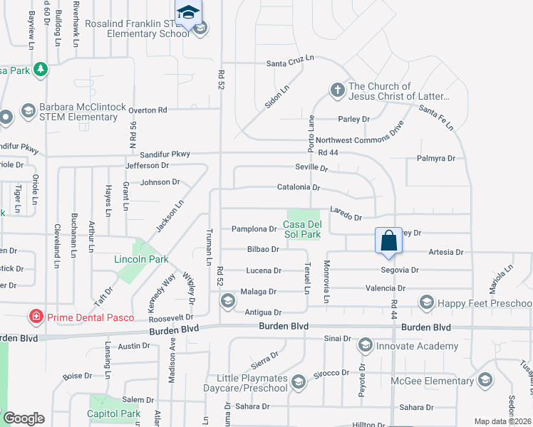 map of restaurants, bars, coffee shops, grocery stores, and more near 4917 Pamplona Drive in Pasco