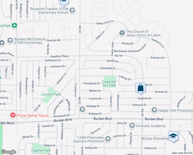 map of restaurants, bars, coffee shops, grocery stores, and more near 4917 Pamplona Drive in Pasco