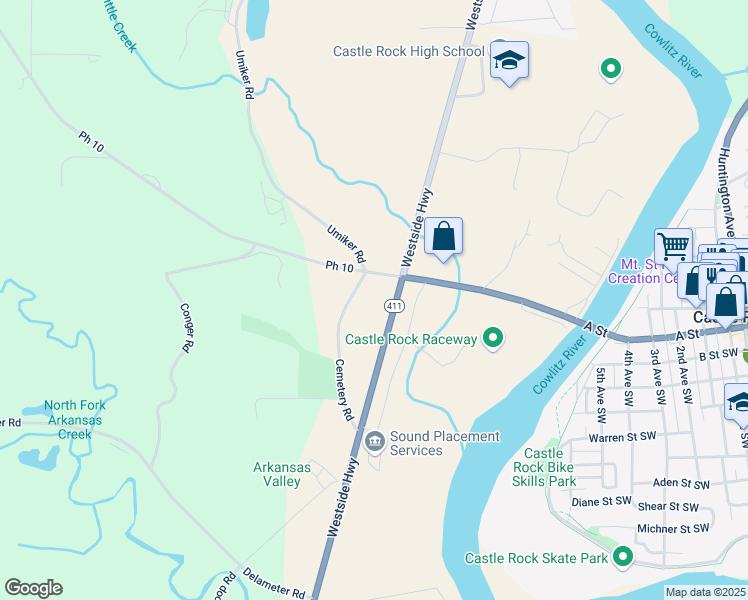 map of restaurants, bars, coffee shops, grocery stores, and more near 75 Ph 10 in Castle Rock