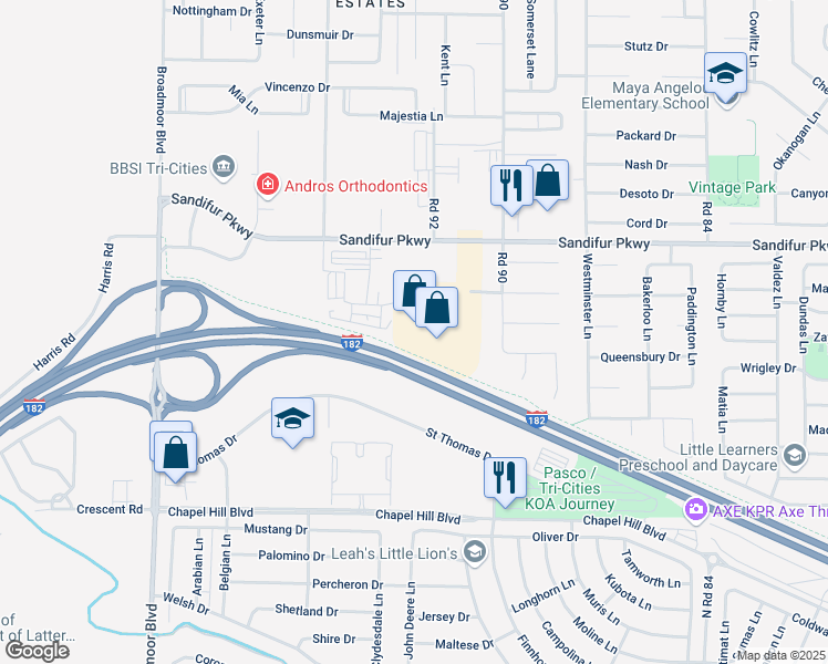 map of restaurants, bars, coffee shops, grocery stores, and more near North 12th Avenue in Pasco