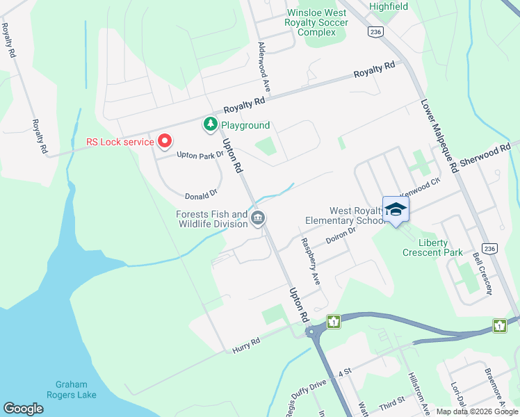 map of restaurants, bars, coffee shops, grocery stores, and more near 245 Upton Road in Charlottetown