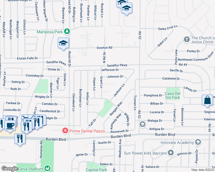 map of restaurants, bars, coffee shops, grocery stores, and more near 5510 Johnson Drive in Pasco