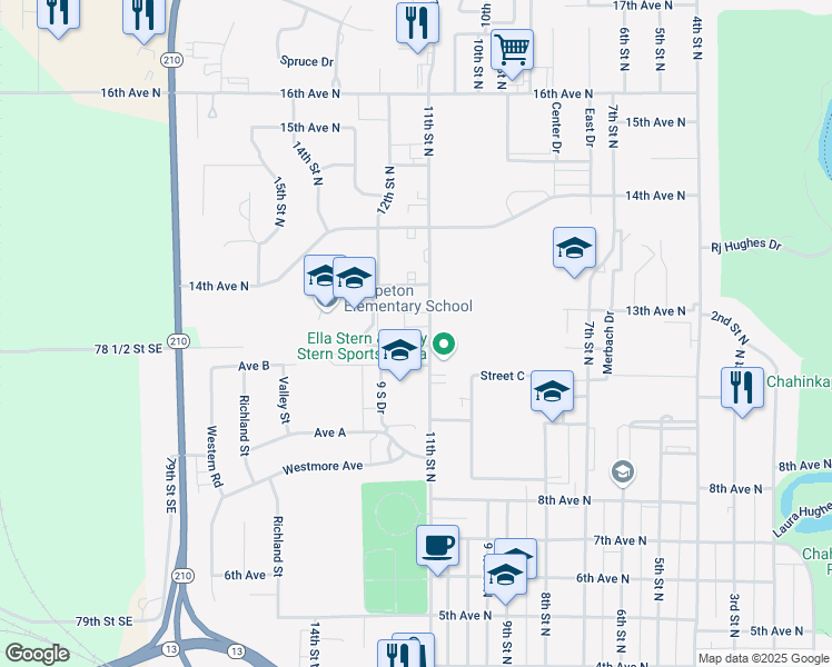 map of restaurants, bars, coffee shops, grocery stores, and more near 1307 11th Street North in Wahpeton