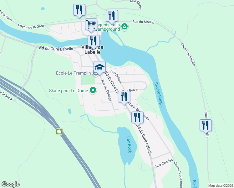 map of restaurants, bars, coffee shops, grocery stores, and more near Boulevard du Curé Labelle in Labelle