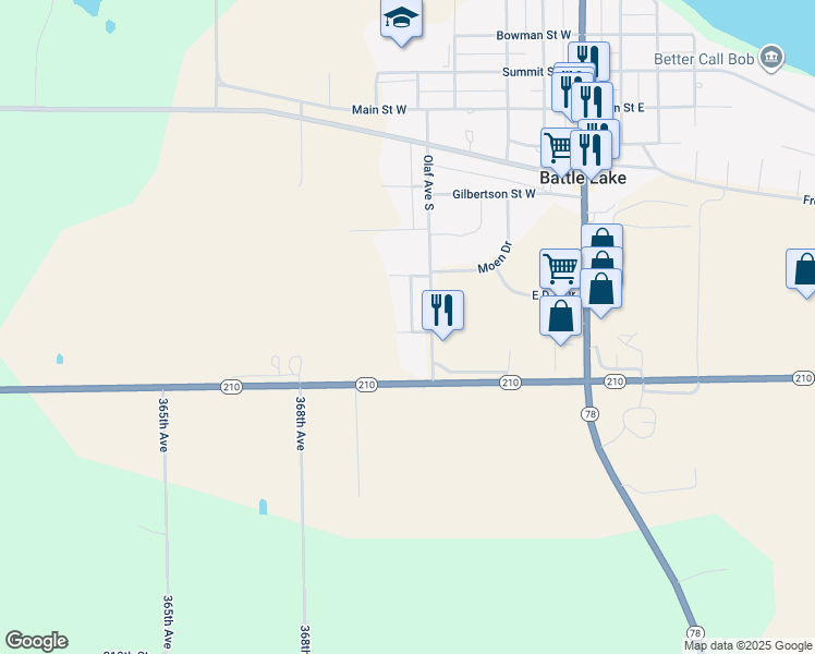 map of restaurants, bars, coffee shops, grocery stores, and more near 21635 Schumacher Drive in Battle Lake