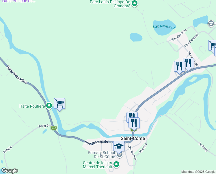 map of restaurants, bars, coffee shops, grocery stores, and more near Chemin de la Traverse in Lanaudière